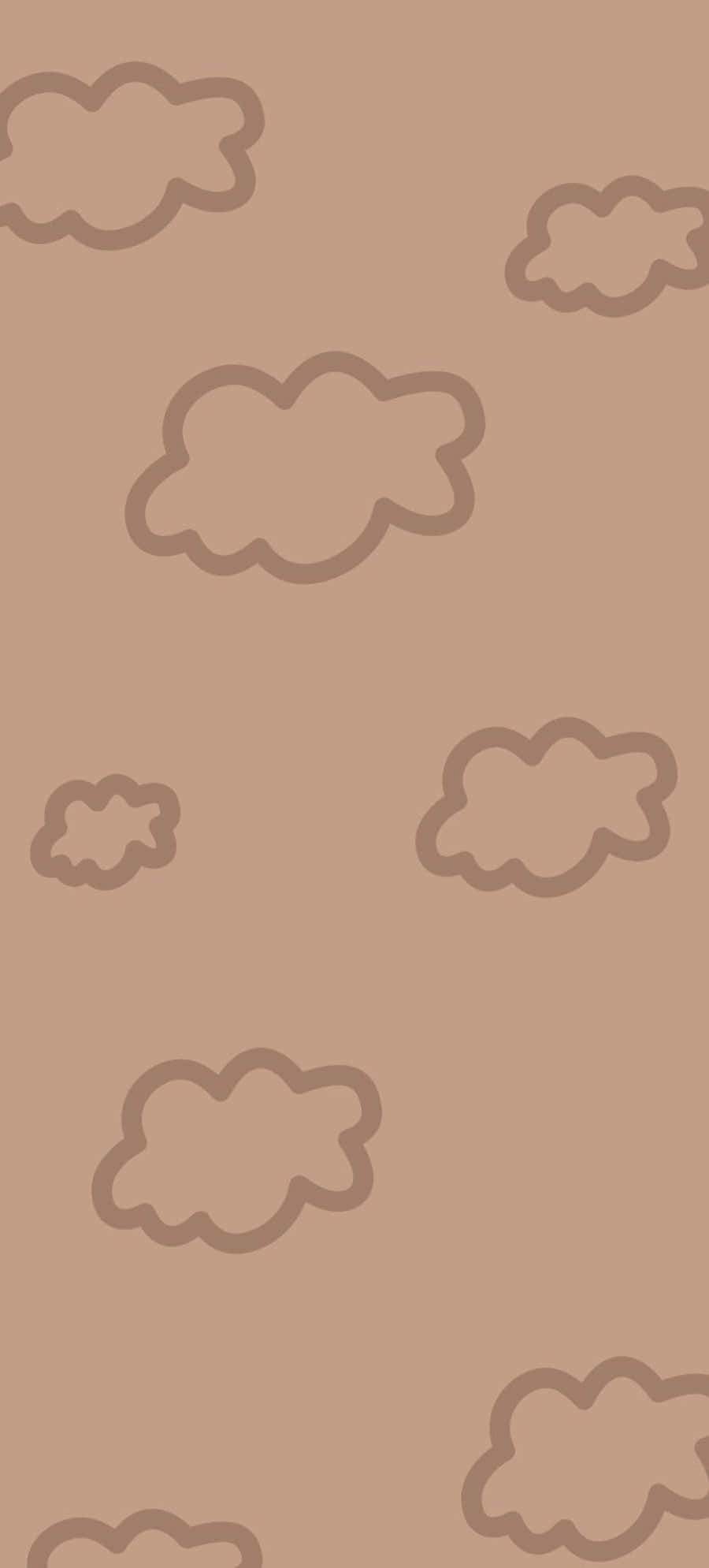 Korean Beige Aesthetic 桌布 壁紙 — 簡單的棕色輪廓雲朵漂浮在純色柔和米色背景上，形成極簡重複圖案。