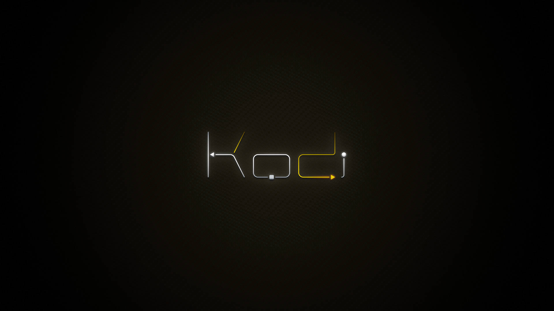 在深色紋理背景上以發光霓虹線條呈現的Kodi標誌