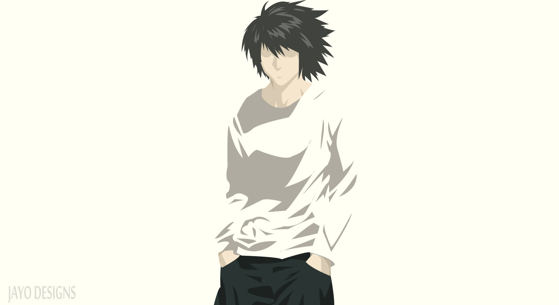 動漫男性角色，黑色刺蝟頭，身穿白襯衫和黑褲，雙手插袋。