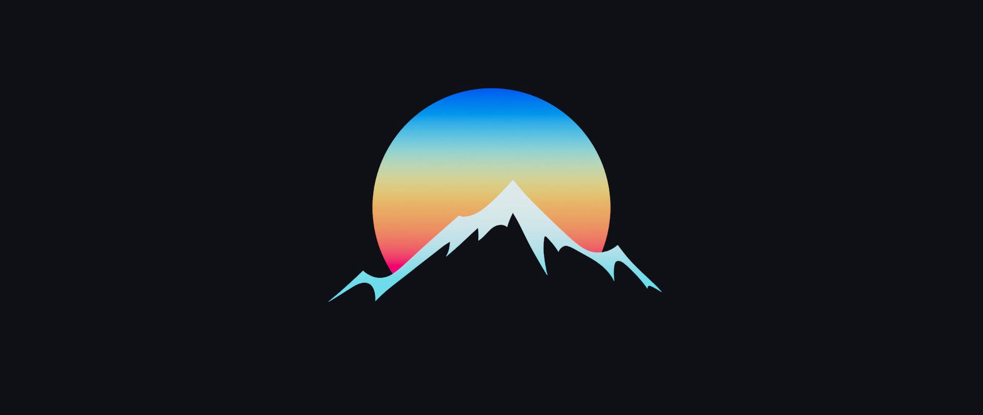 在黑色背景上，山峰映襯著色彩繽紛的日落漸變