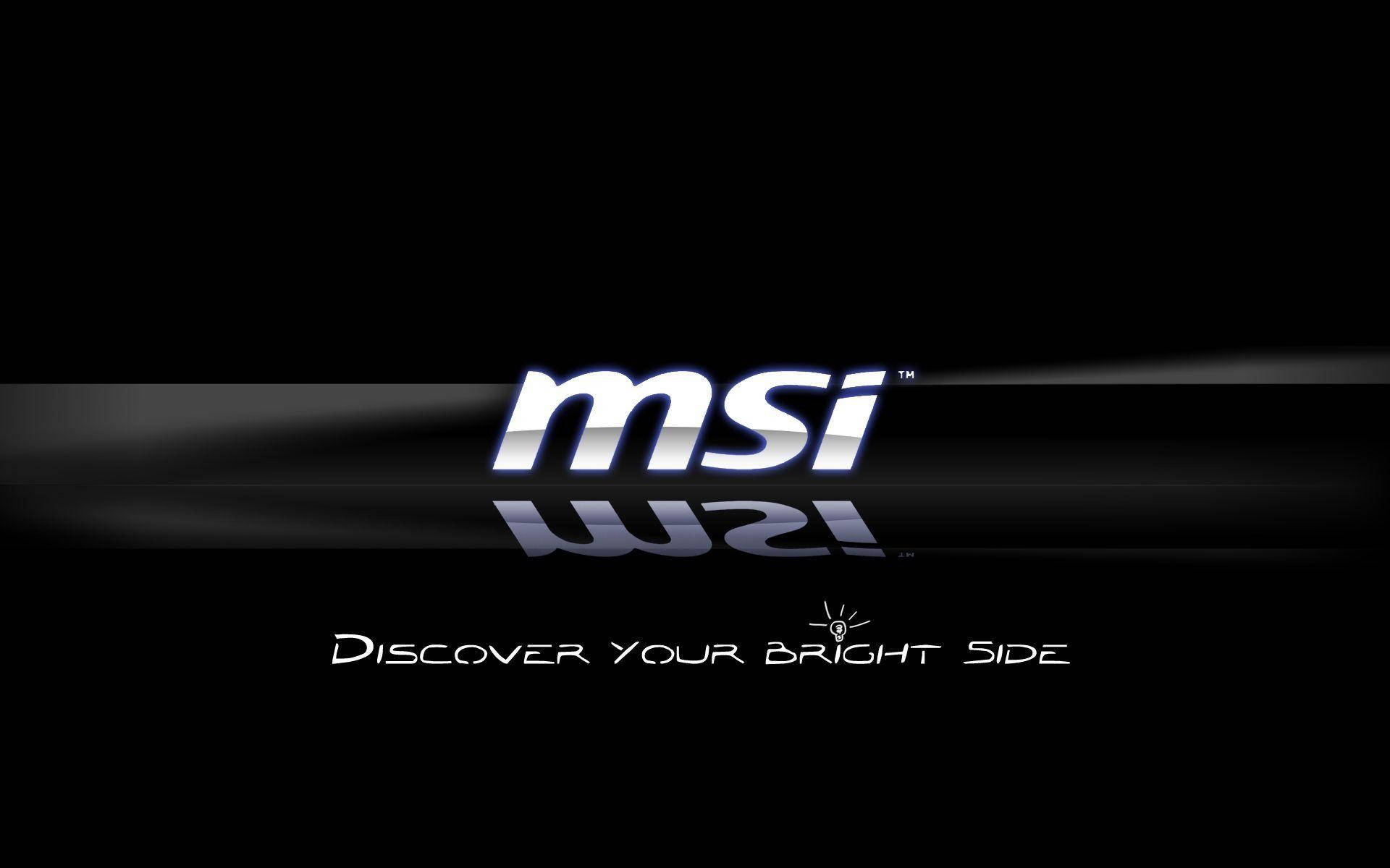 MSI標誌搭配標語discover your bright side，置於深色背景上