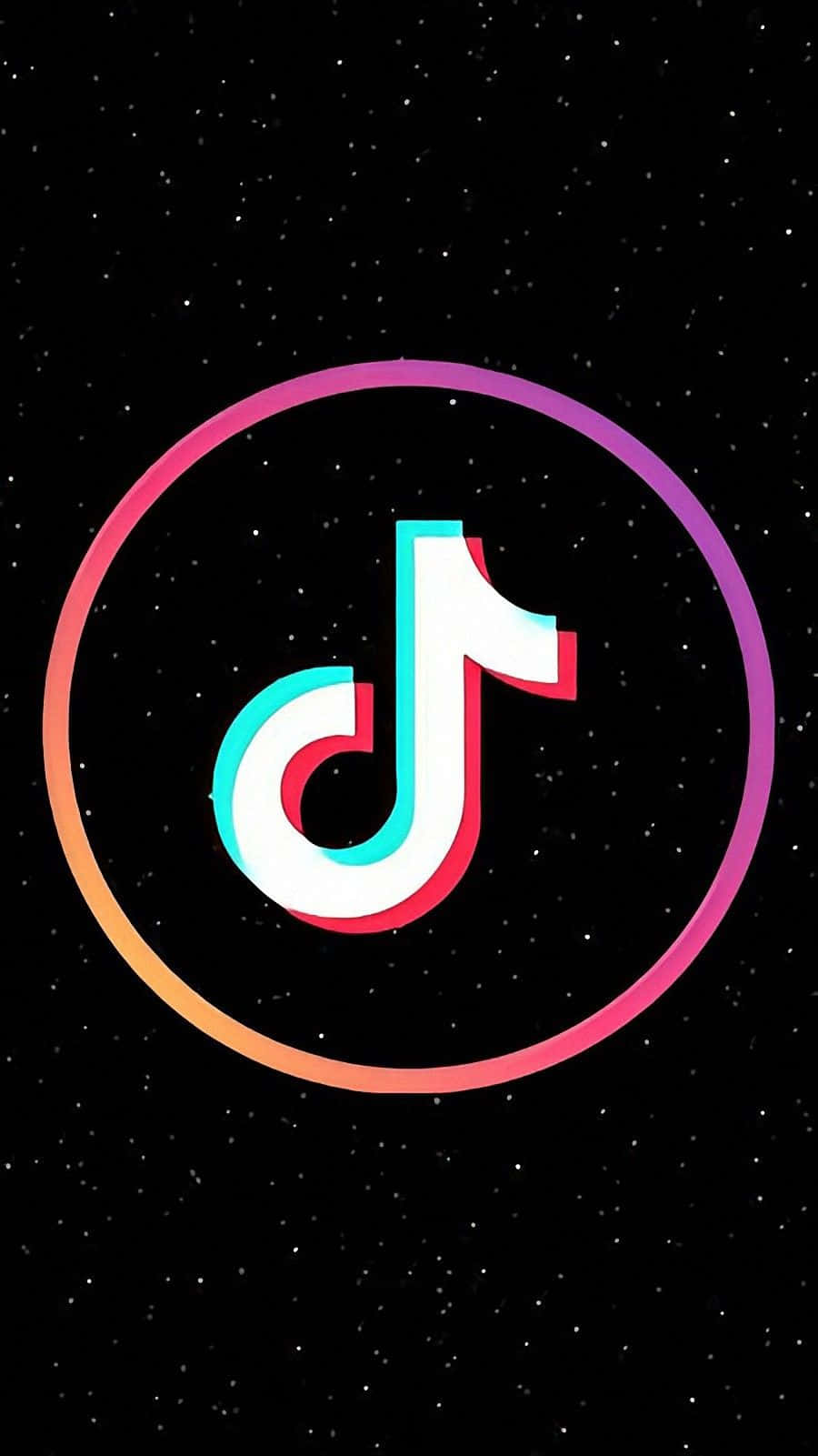 TikTok 應用程式標誌，帶有彩色環，背景為星空黑色。