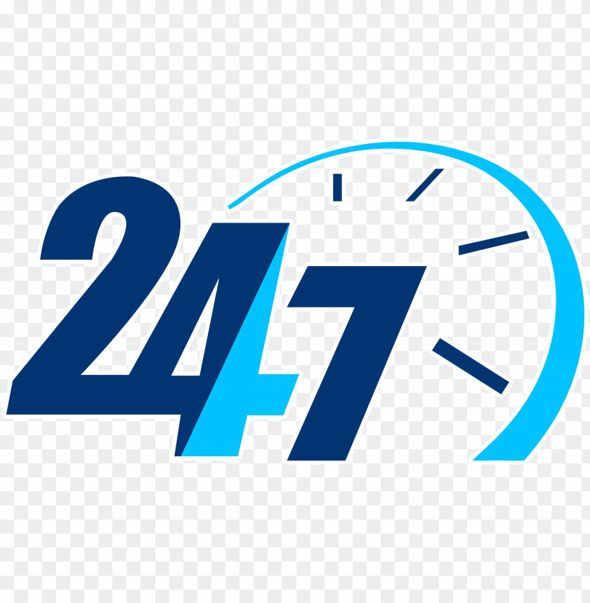藍色 247 標誌搭配時鐘弧線，表示 24 小時服務。