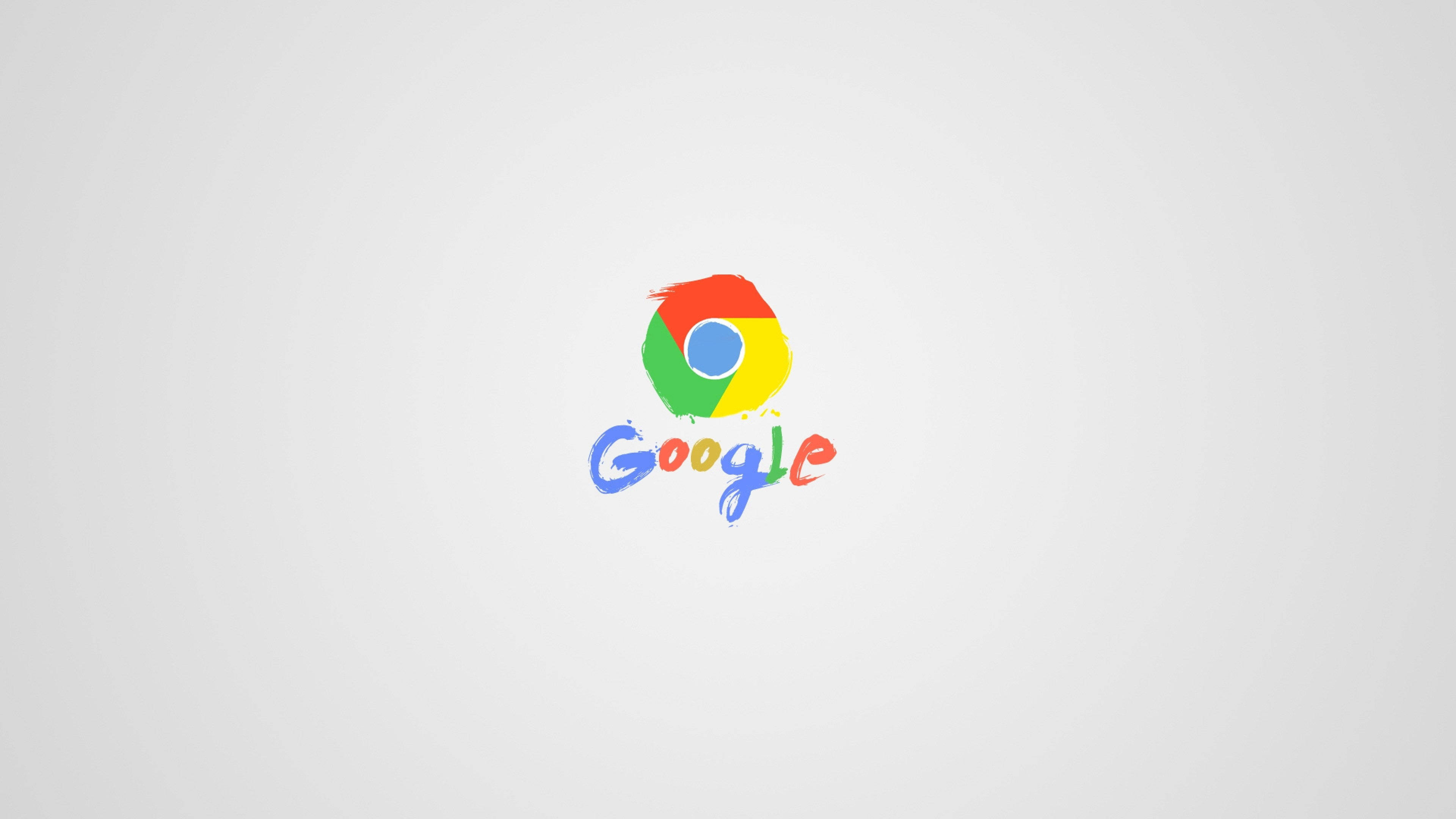 簡約Google Chrome畫筆藝術 壁紙 — Google Chrome 標誌，採用彩色畫筆風格，背景為純淺灰色。