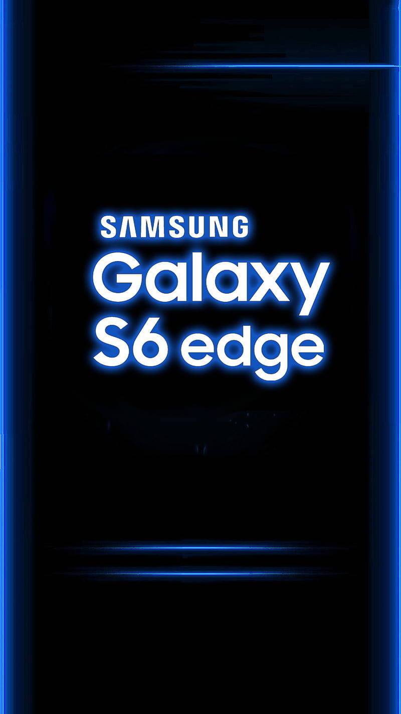 Samsung Galaxy S6 edge手機屏幕，黑色背景上帶有發光的藍色文字