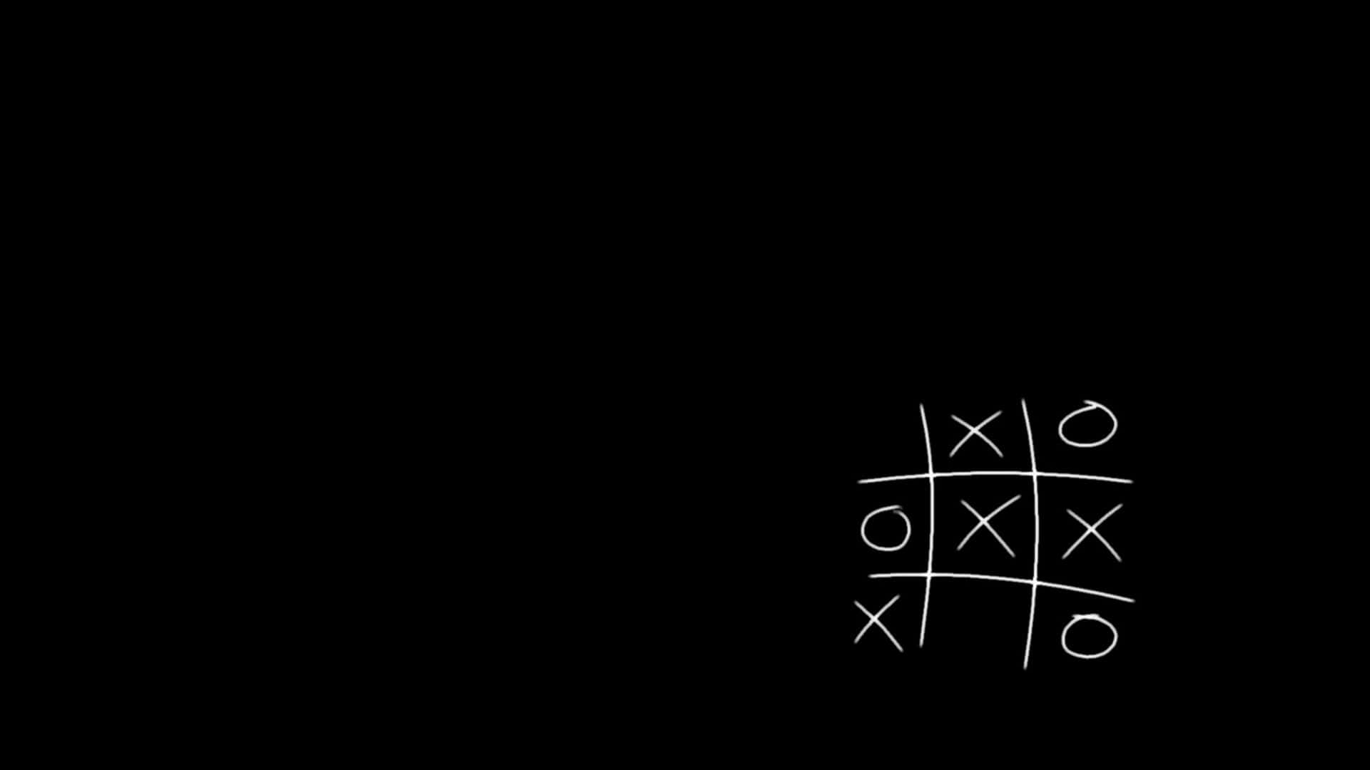 簡約井字遊戲圖 壁紙 — 白色手繪井字棋網格，帶有X和O，背景為純黑色。
