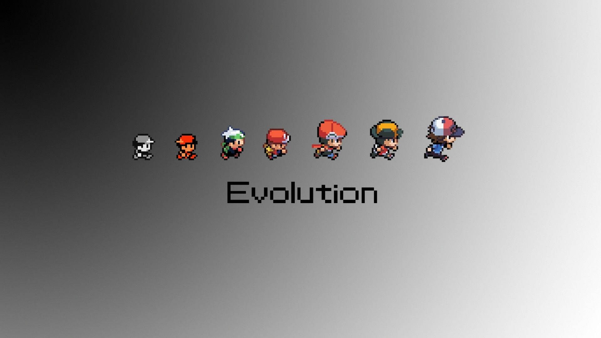 像素化角色演變序列，包含七個階段，標有 Evolution
