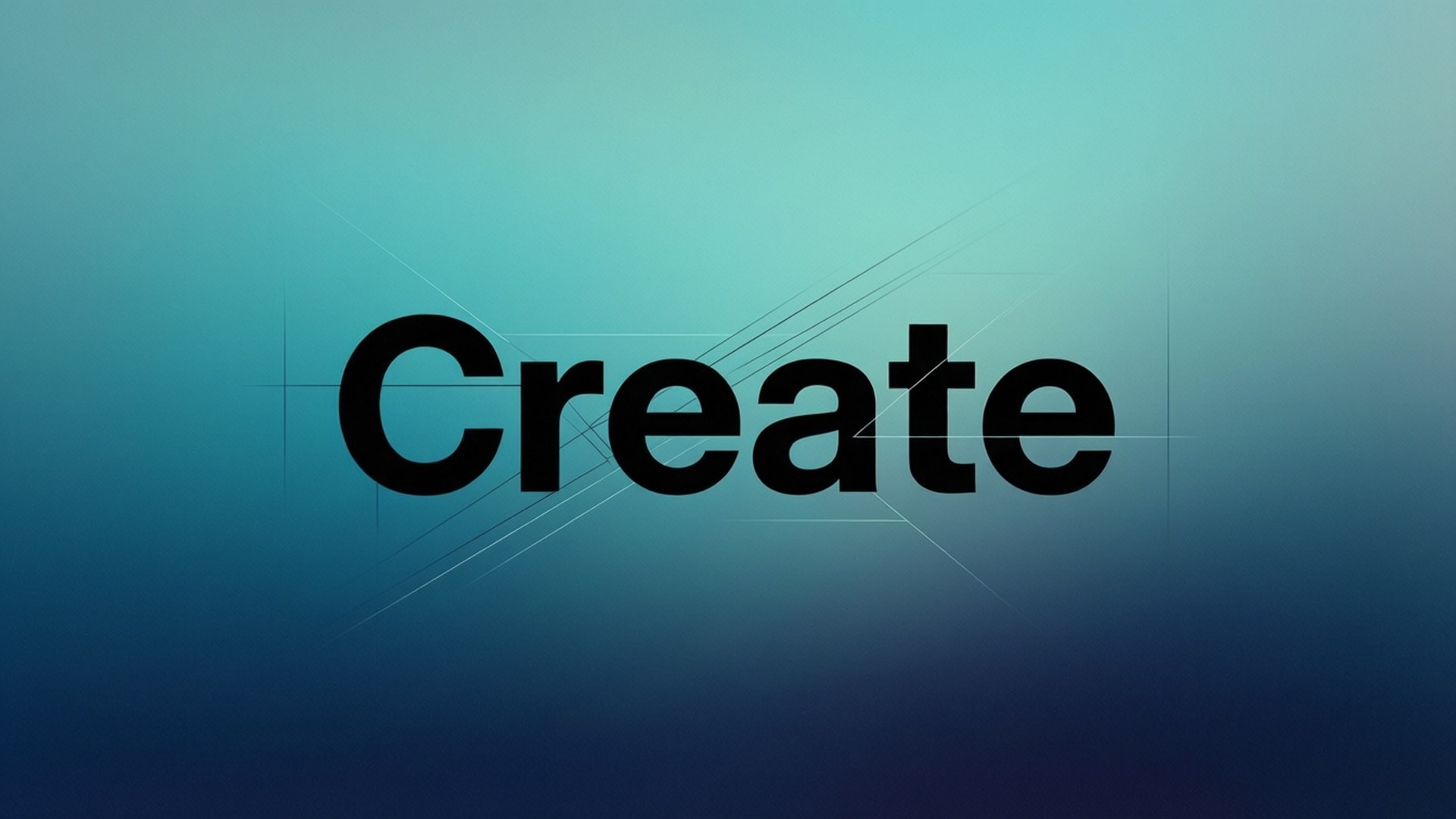 在藍色漸變背景上，以粗體黑色字體顯示的單詞 'Create'，帶有微妙的幾何線條。