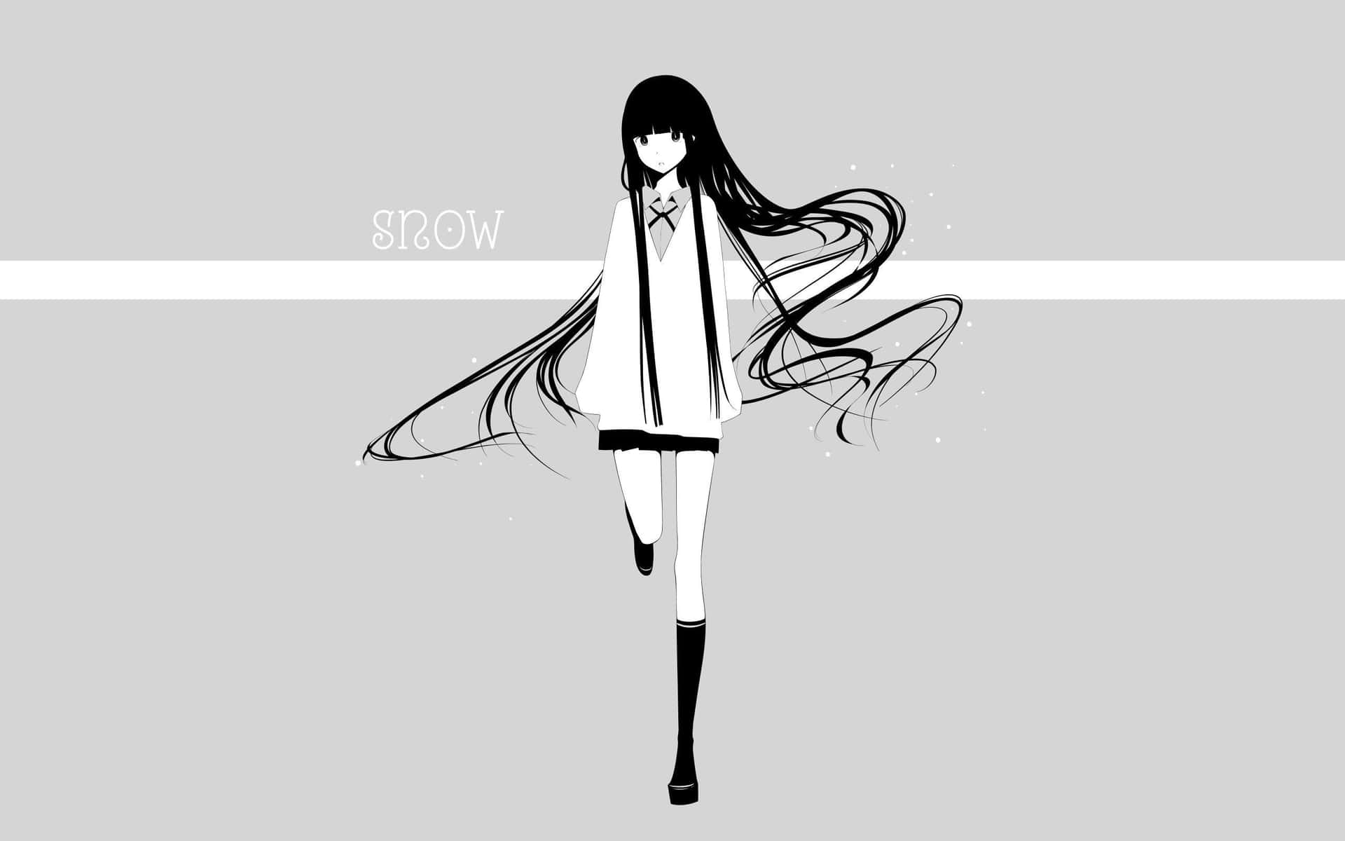 穿著校服、長髮的動漫女孩，灰色背景上有雪字。