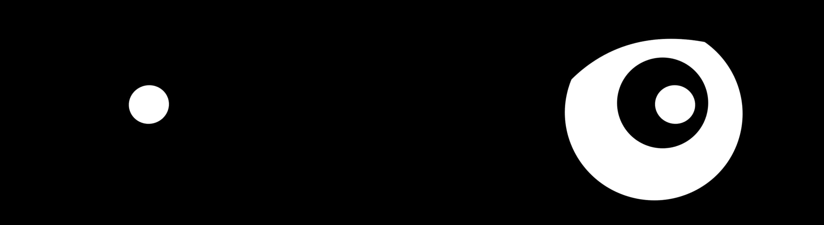 簡約卡通轉動眼珠圖 壁紙 — 極簡黑色背景，兩個白色圓圈，一個小一個大，類似眼睛的形狀