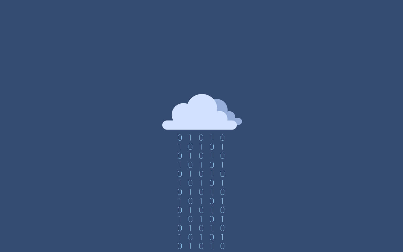 簡約卡通雲朵下雨圖 壁紙 — 一個極簡的雲圖示在純藍色背景上下載二進制代碼。
