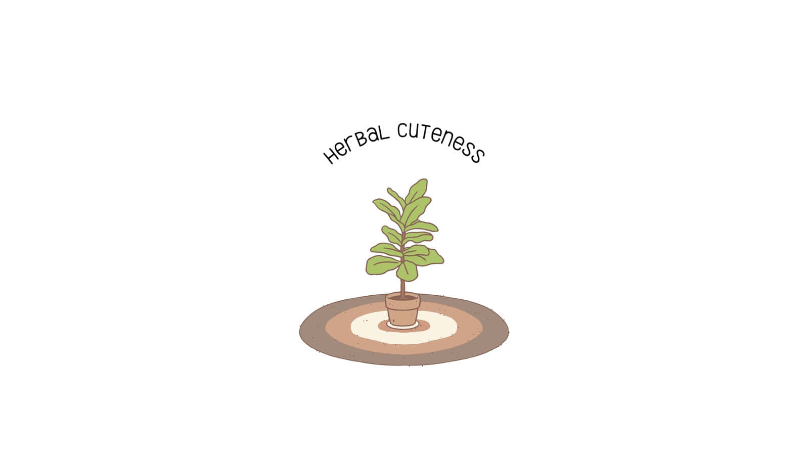 一個可愛的盆栽，長著綠葉，放在圓形地毯上，並有「herbal cuteness」字樣。
