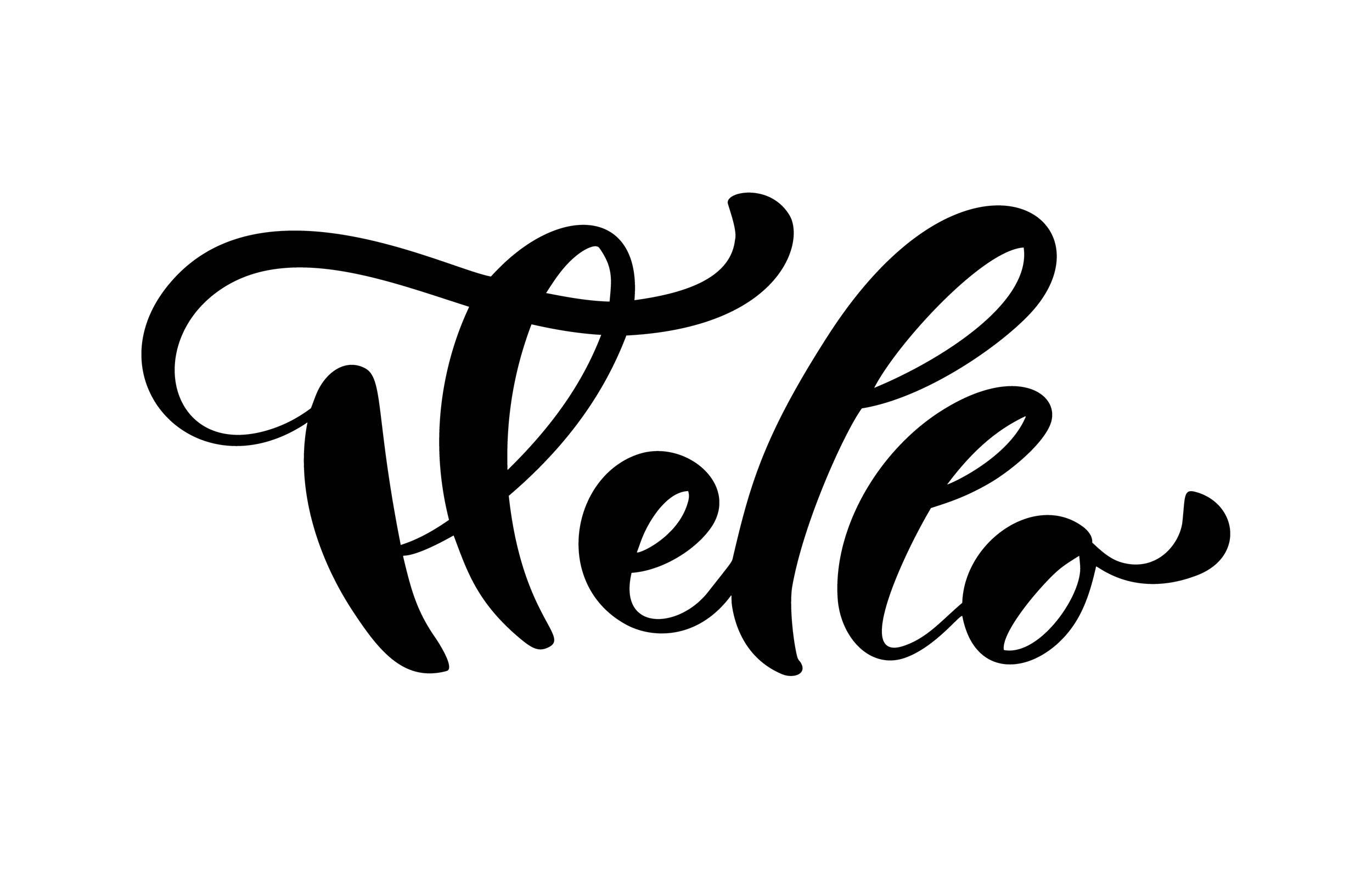 簡約問候語 壁紙 — 在乾淨的白色背景上以粗體黑色草書寫下的「Helo」一詞。