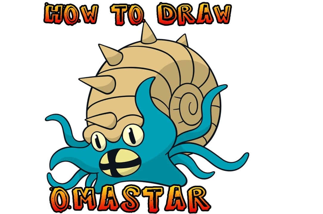 卡通章魚，帶有殼和尖刺殼，在「HOW TO DRAW」文字下。