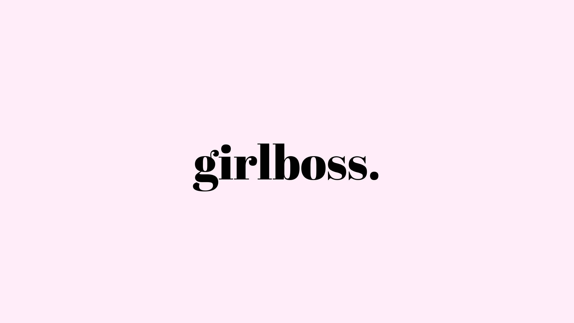 在淺粉紅色背景上，以粗體黑色字體顯示的單詞 girlboss。