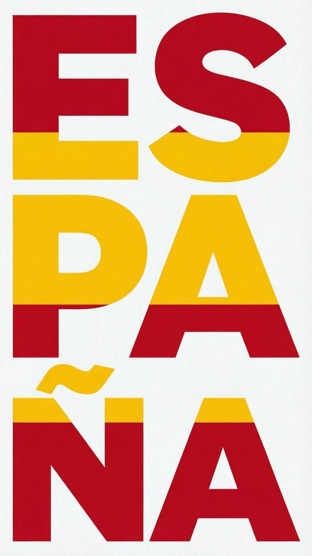 簡約字體設計「ESPAÑA」 壁紙 — 白色背景上，以紅色和黃色條紋拼寫ESPAÑA的粗體垂直文字，反映西班牙國旗。