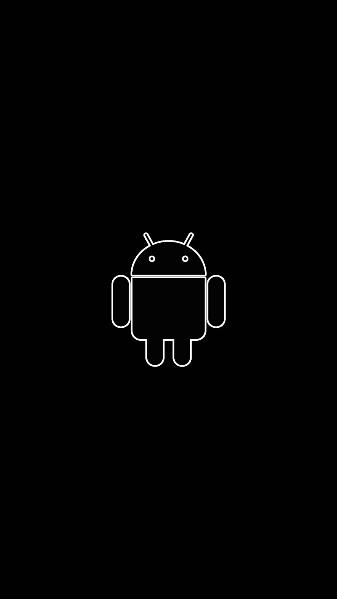 黑色背景上的白色 Android 機械人圖示