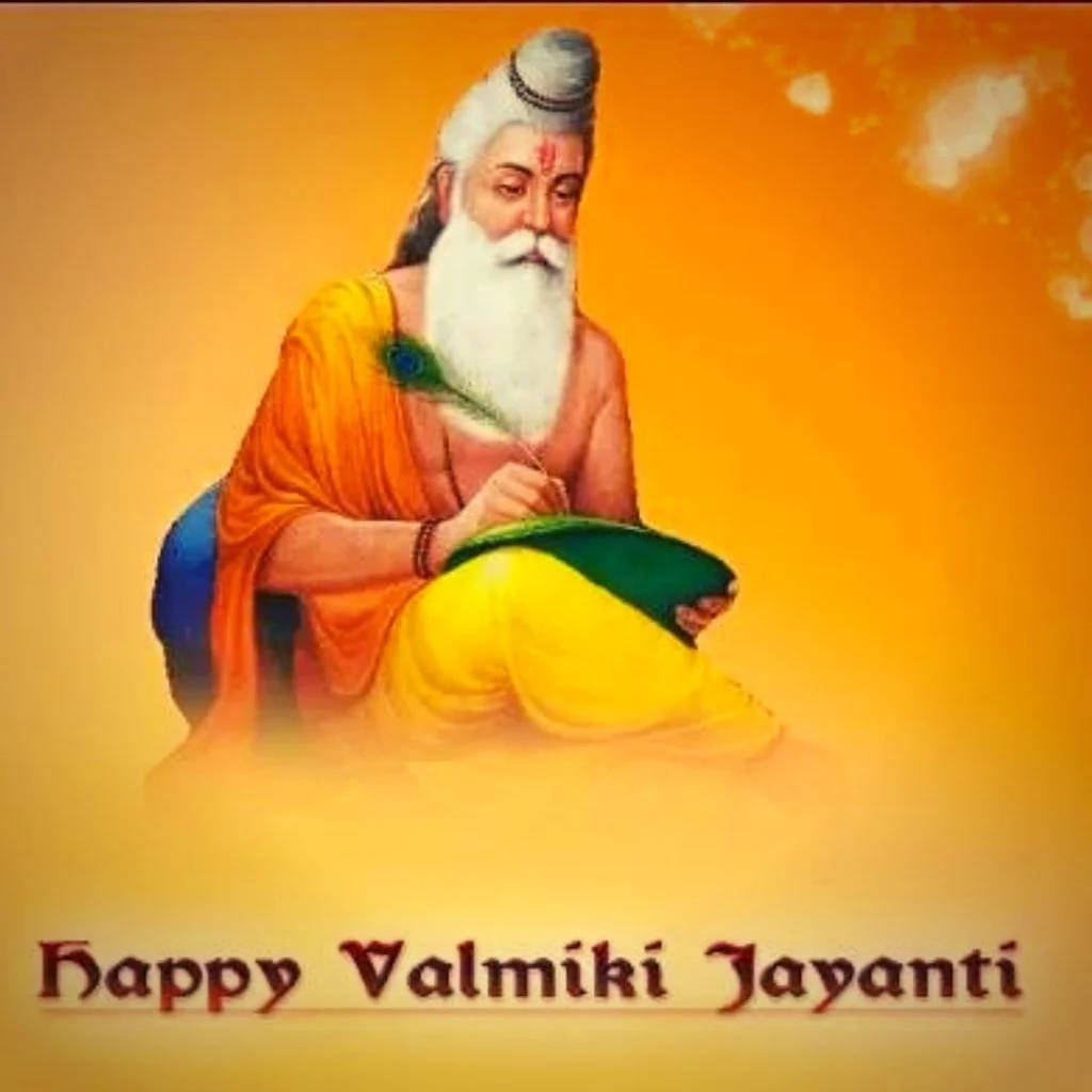 插圖中的聖人在葉子上書寫以慶祝Valmiki Jayanti。