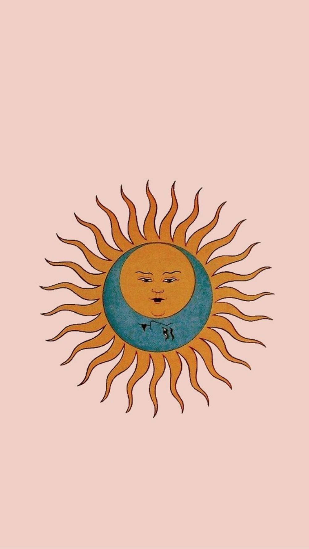 極簡粉彩插圖中帶有臉部的太陽和月亮。