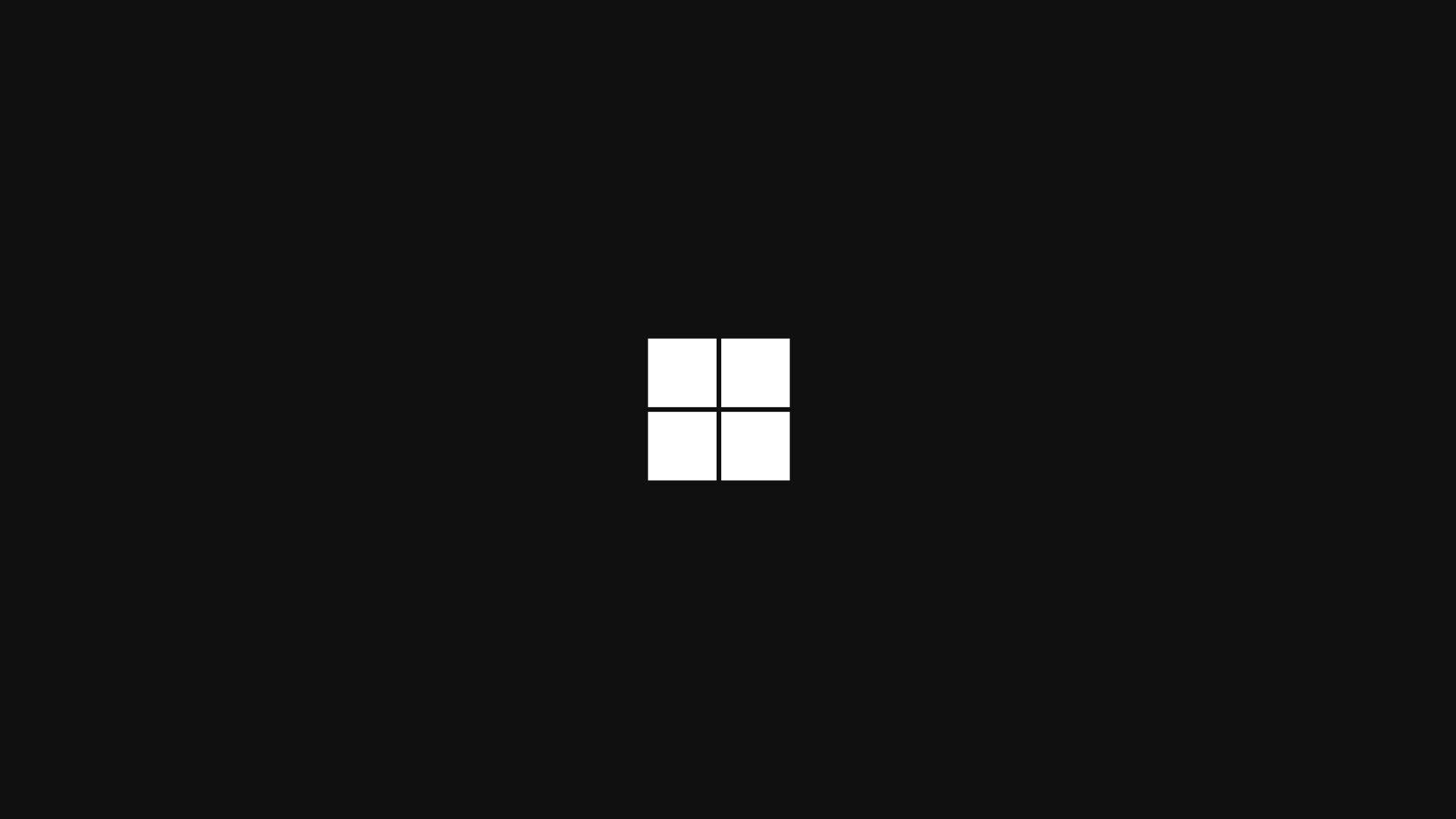 簡約深色Windows桌面 壁紙 — 一個極簡風格的白色四格窗戶標誌，居中放置在純黑色背景上。