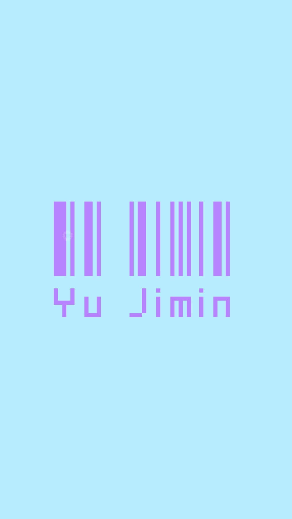Barcode Scanning 桌布 壁紙 — 簡約淺藍色背景，中央有紫色條碼和「Yu Jimin」文字。