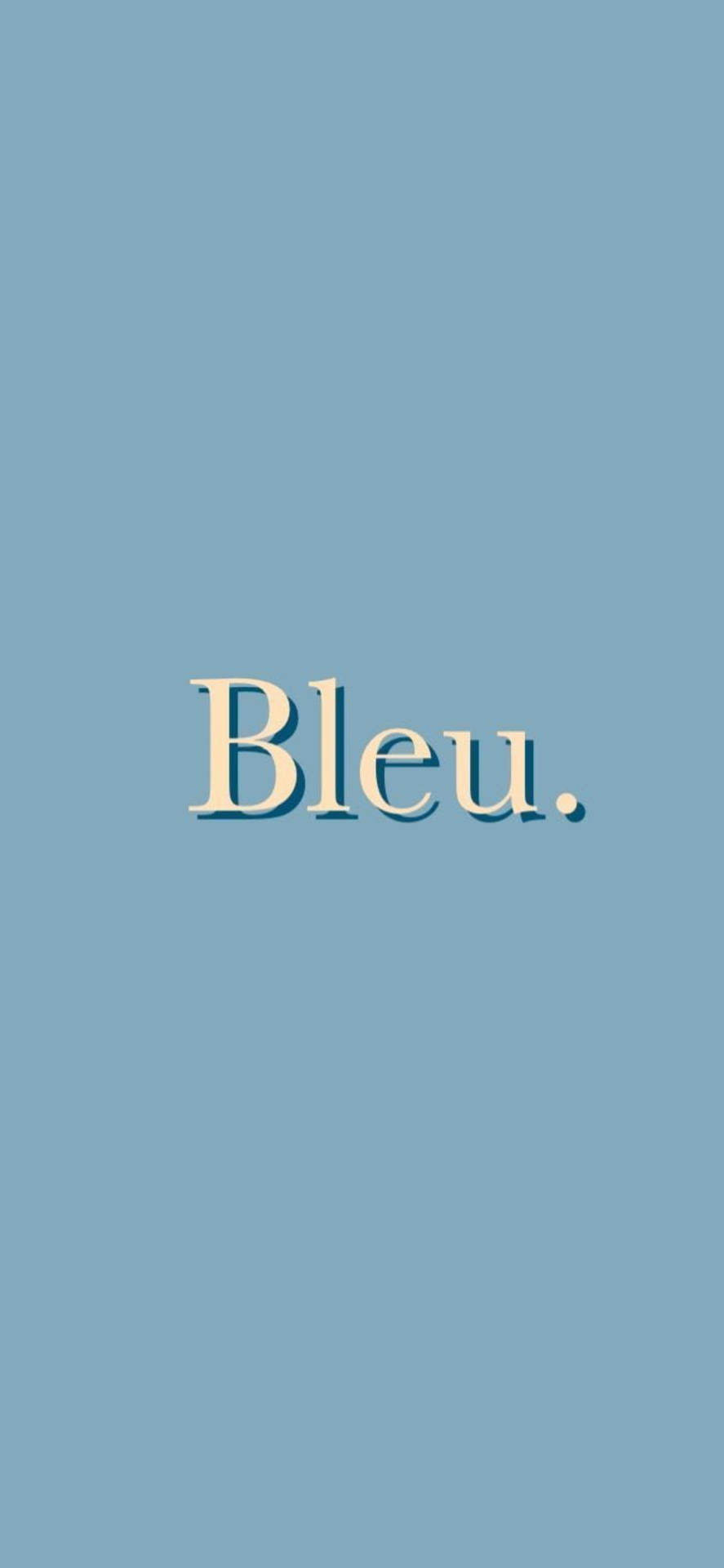 在柔和藍色背景上顯示「Bleu.」的奶油色文字。