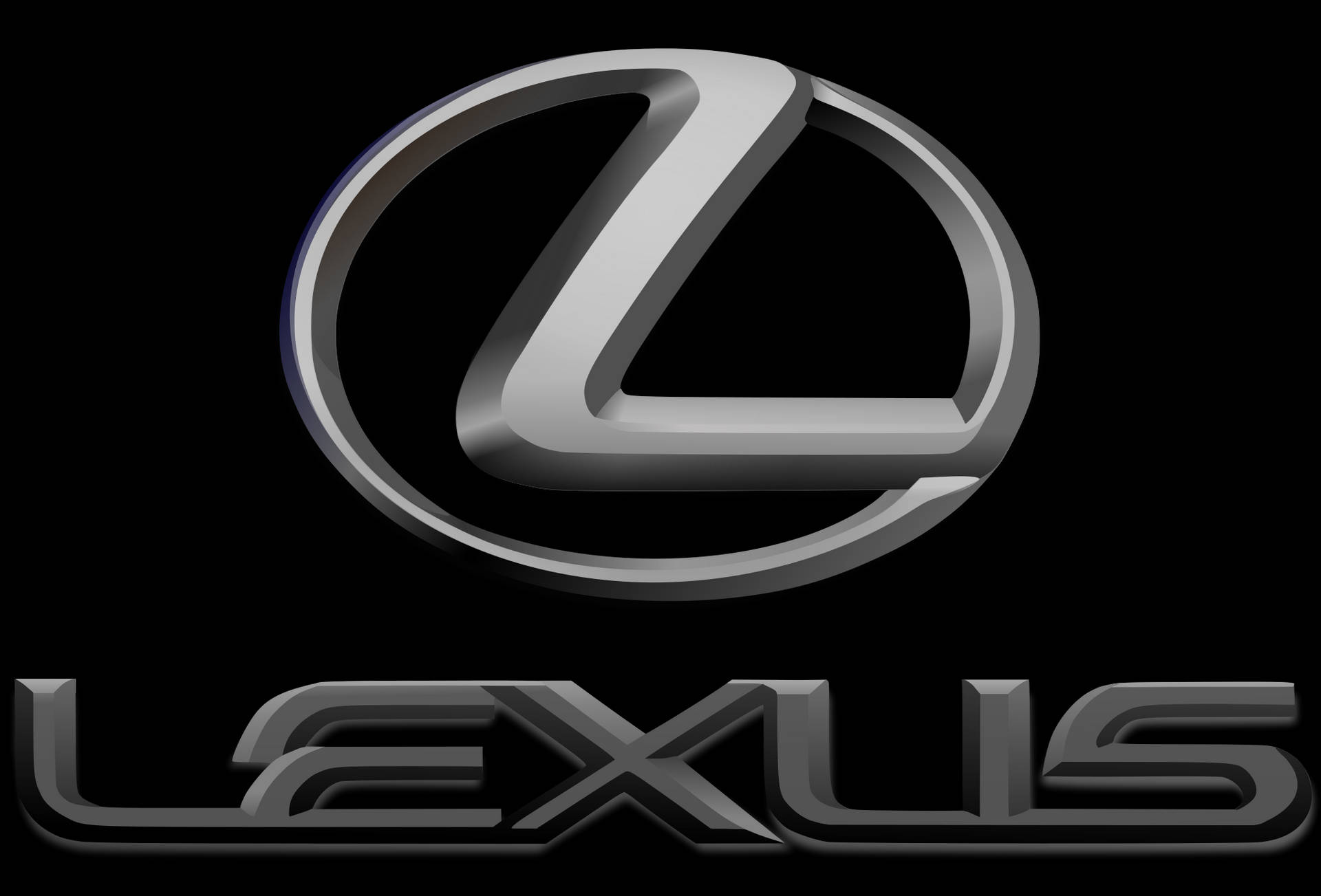 黑色背景上的鍍鉻 Lexus 汽車品牌標誌