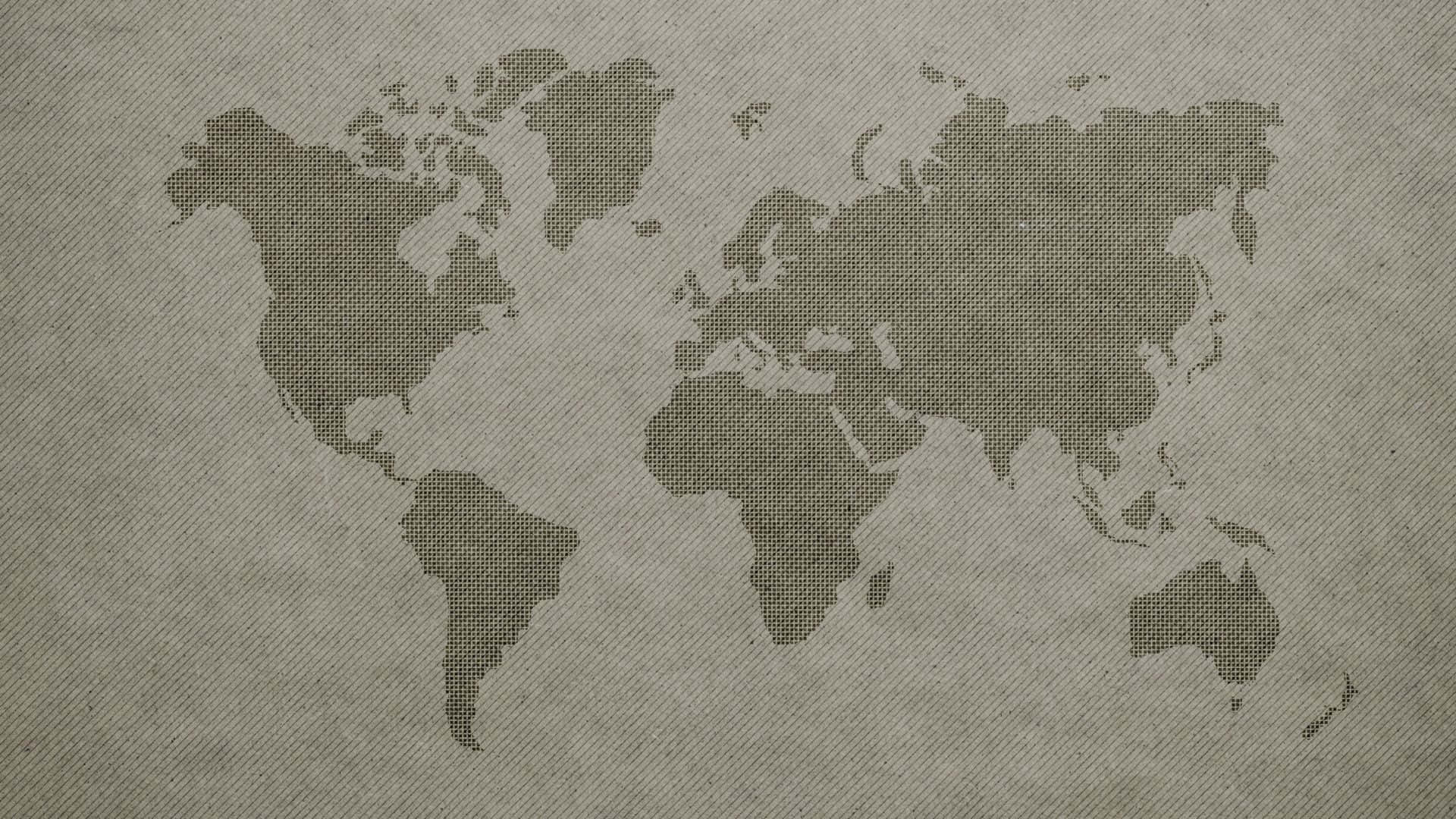 紋理米色布料背景上的世界地圖剪影