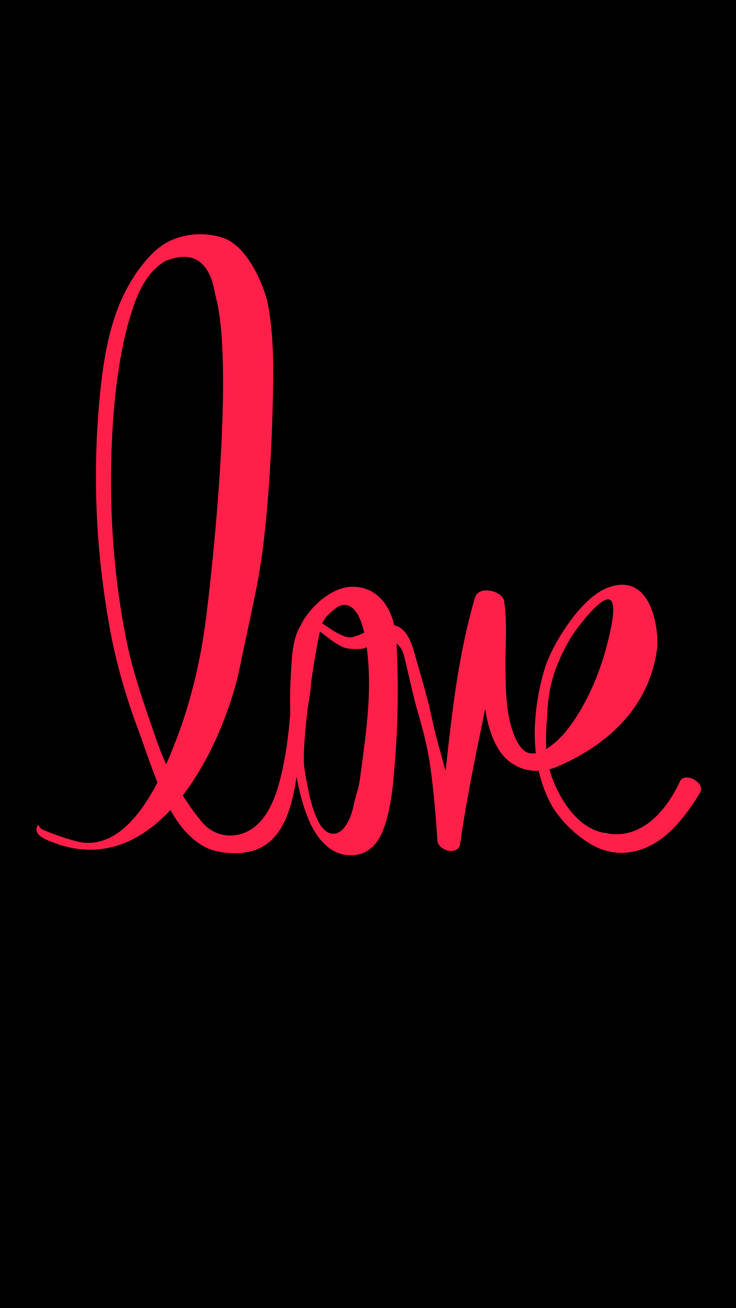 簡約紅字愛 iPhone 壁紙 — 粗體紅色草書的「love」一詞在純黑色背景上格外突出。