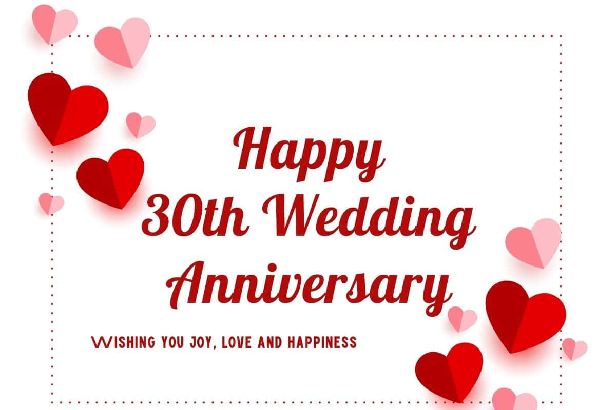 結婚30週年快樂賀卡，帶有紅色心形和慶祝文字。