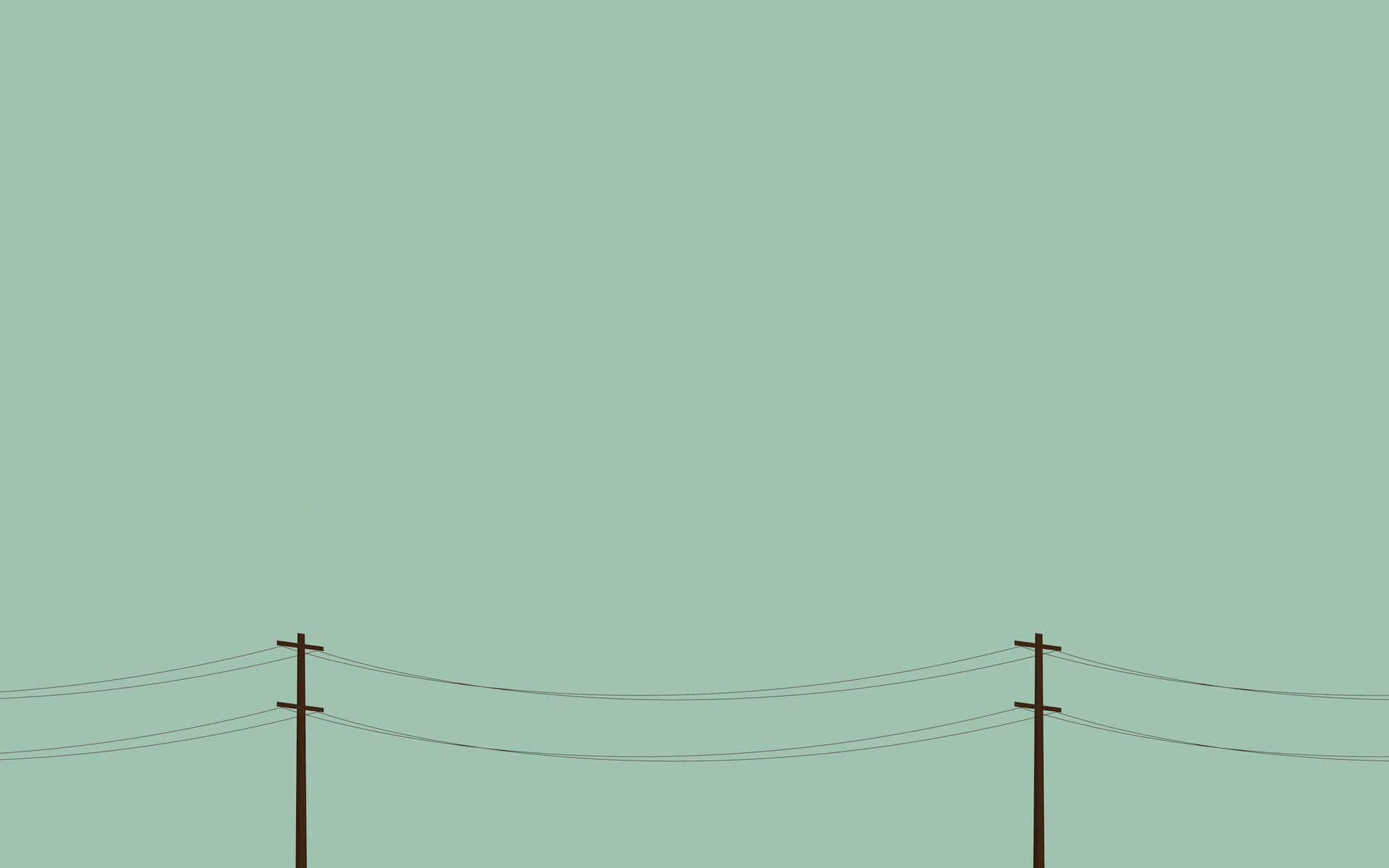 兩根電線杆連同電線，襯托著淡綠色天空