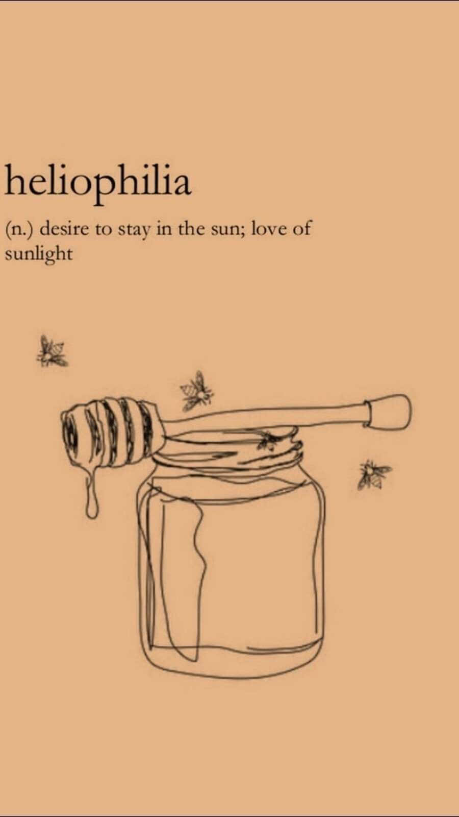 Aesthetic Bee 桌布 壁紙 — 簡約線條繪畫，描繪一個蜂蜜罐連蘸棒和蜜蜂，背景為溫暖的米色。