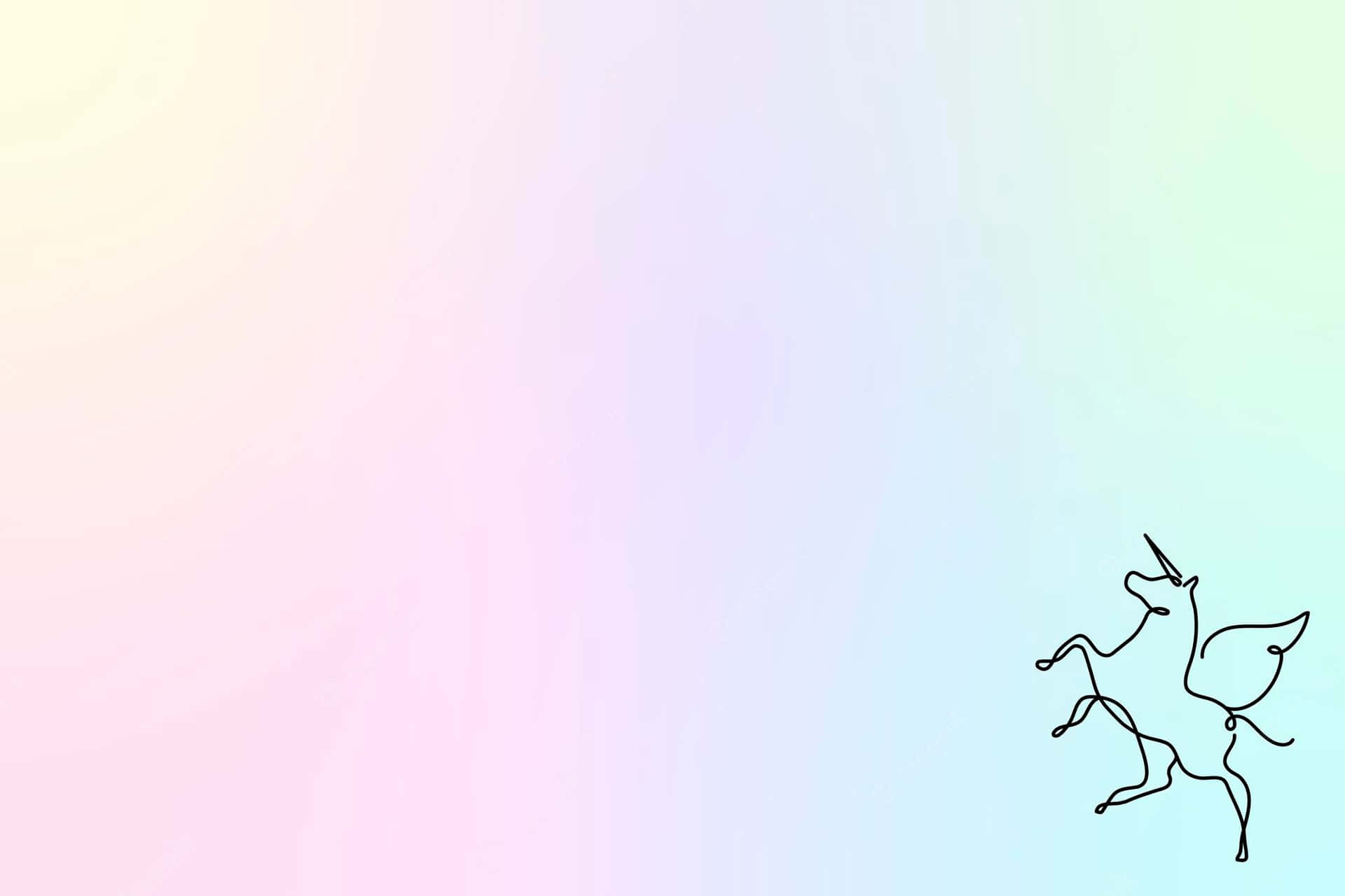 一幅簡單的線條畫，描繪一隻在粉彩漸變背景上奔跑的獨角獸。