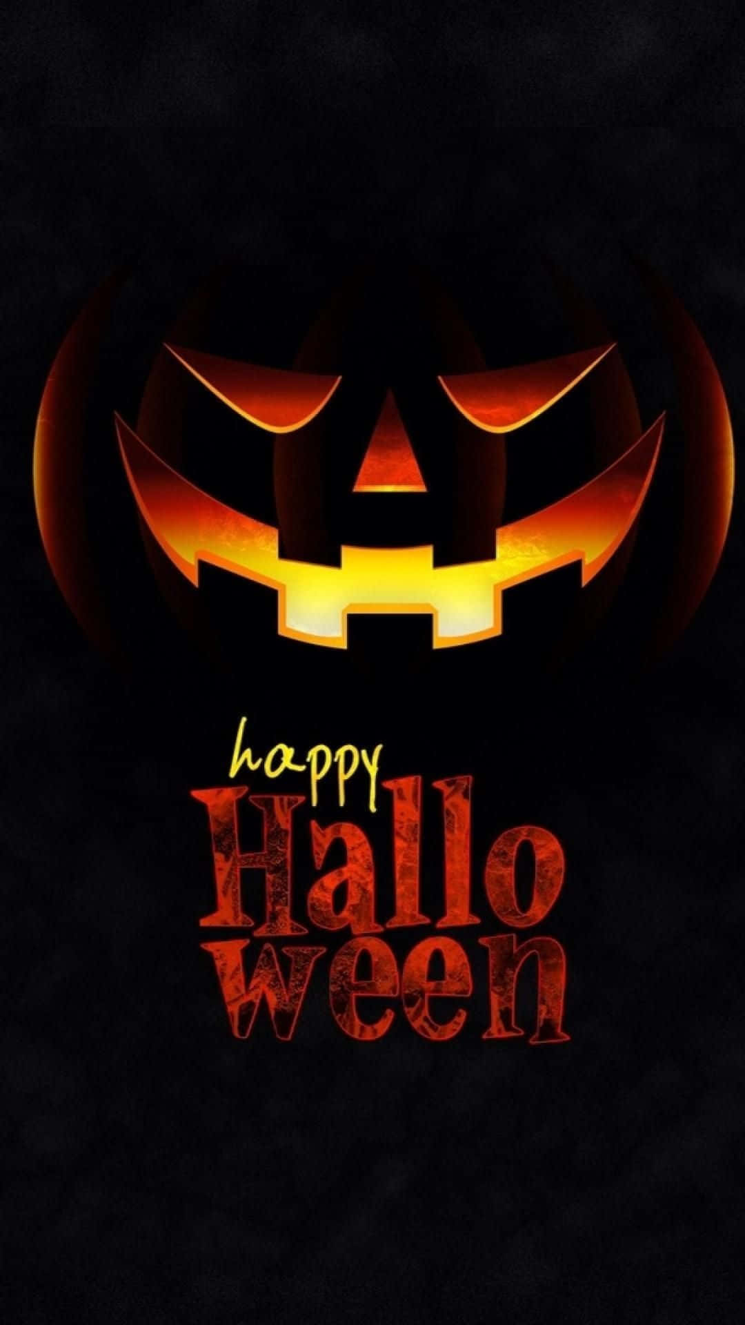 發光的傑克南瓜燈，深色背景上有 'happy halloween' 文字