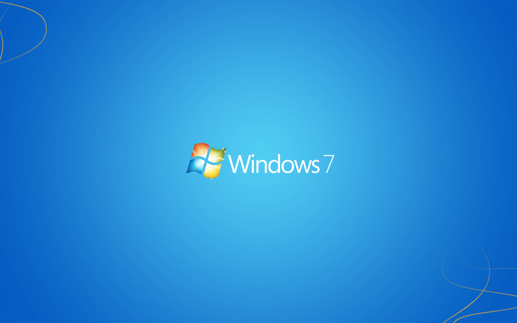 Windows 7 標誌在漸變藍色背景上，帶金色漩渦裝飾。