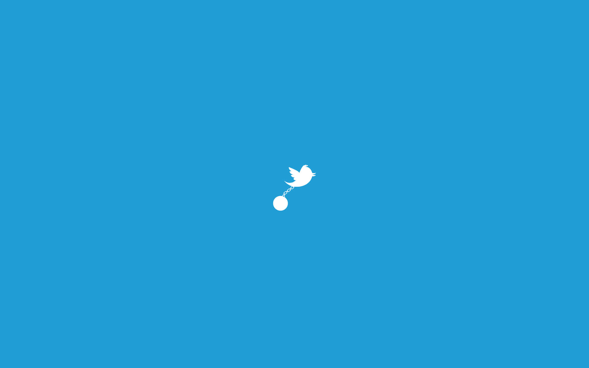 帶有鏈條和球的白色Twitter鳥圖標，藍色背景