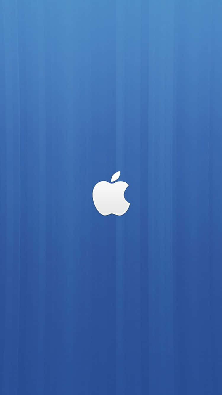 iPhone 6s 桌布 壁紙 — 簡約藍色漸變背景，中央有一個帶咬痕和葉子的白色Apple標誌。