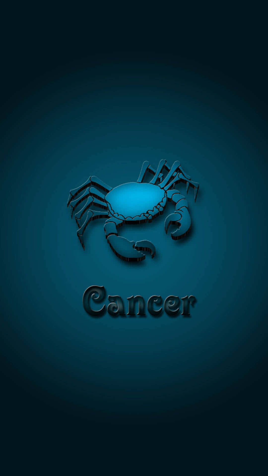 藍色巨蟹座符號，帶有Cancer字樣，位於深藍綠色背景上。