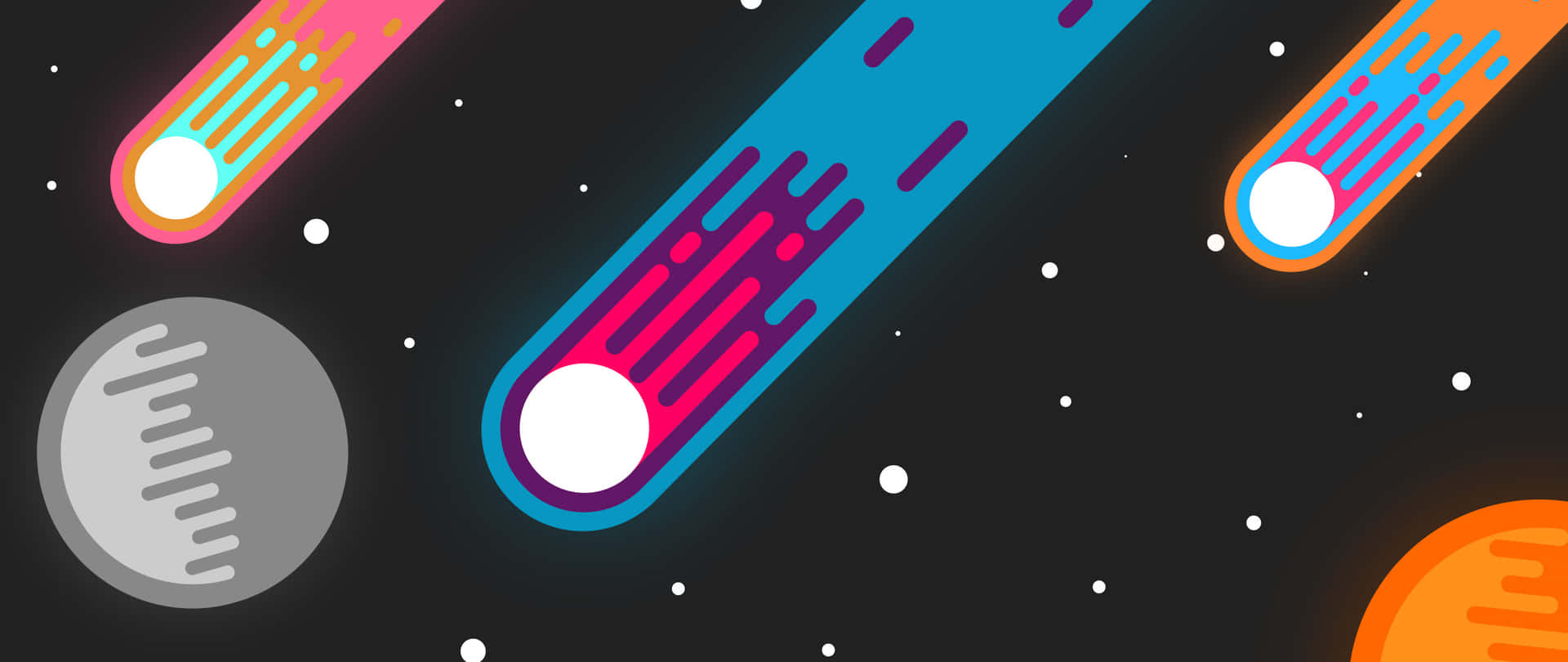 霓虹彗星和行星劃過繁星點點的宇宙背景。
