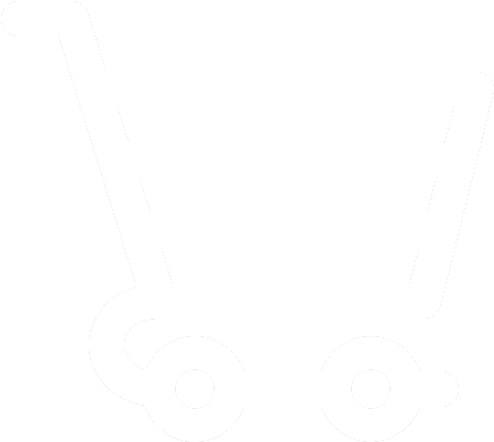 簡約購物車圖示 壁紙 — 一個極簡風格的白色購物車圖標，位於黑色背景上，具有乾淨的幾何線條和兩個輪子。