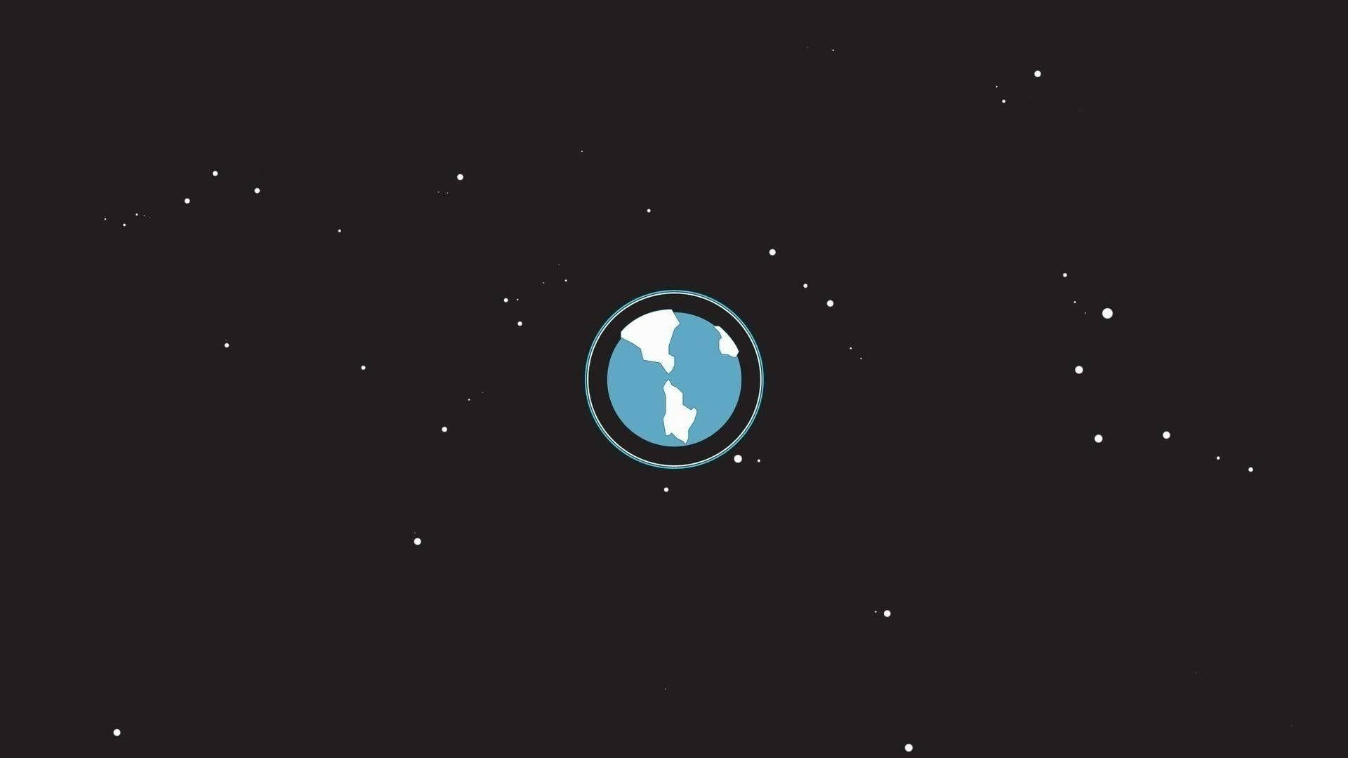 簡約迷你地球 壁紙 — 一個極簡的藍白地球儀圖示，置於黑暗星空背景中央。