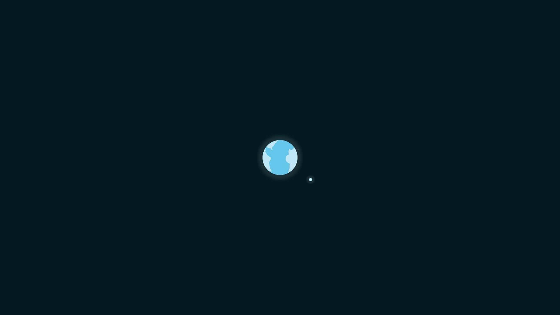 簡約迷你地球圖 壁紙 — 一顆極簡的藍色行星帶有白色雲朵，漂浮在深空中的一顆小衛星旁邊。