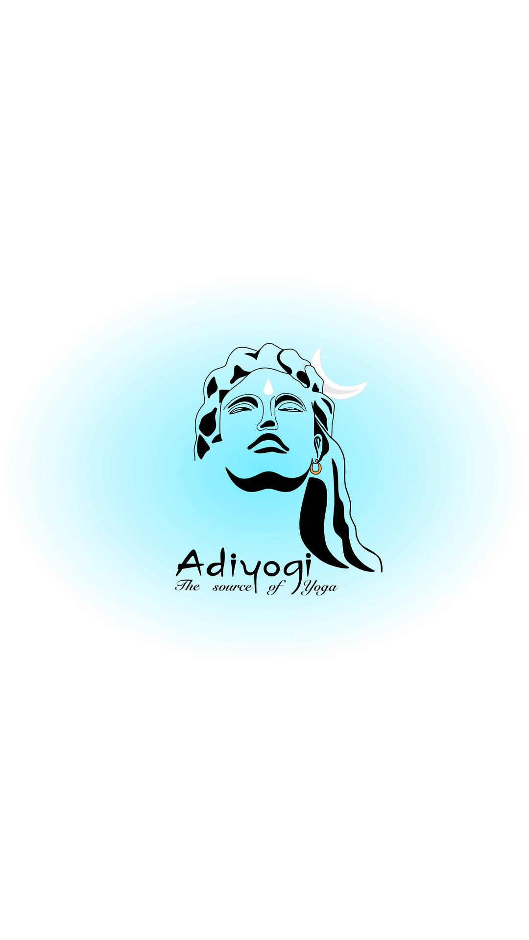 Adiyogi標誌，帶有新月和文字，背景為藍色漸變