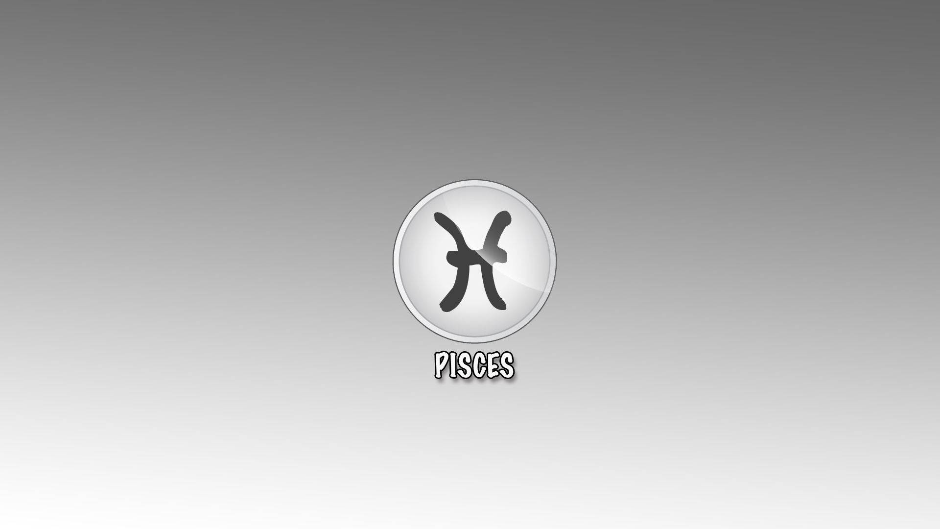 簡約雙魚座金屬標誌 壁紙 — 一個時尚的銀色圓形圖標，雙魚座星座符號和文字居中在柔和的漸變灰色背景上。