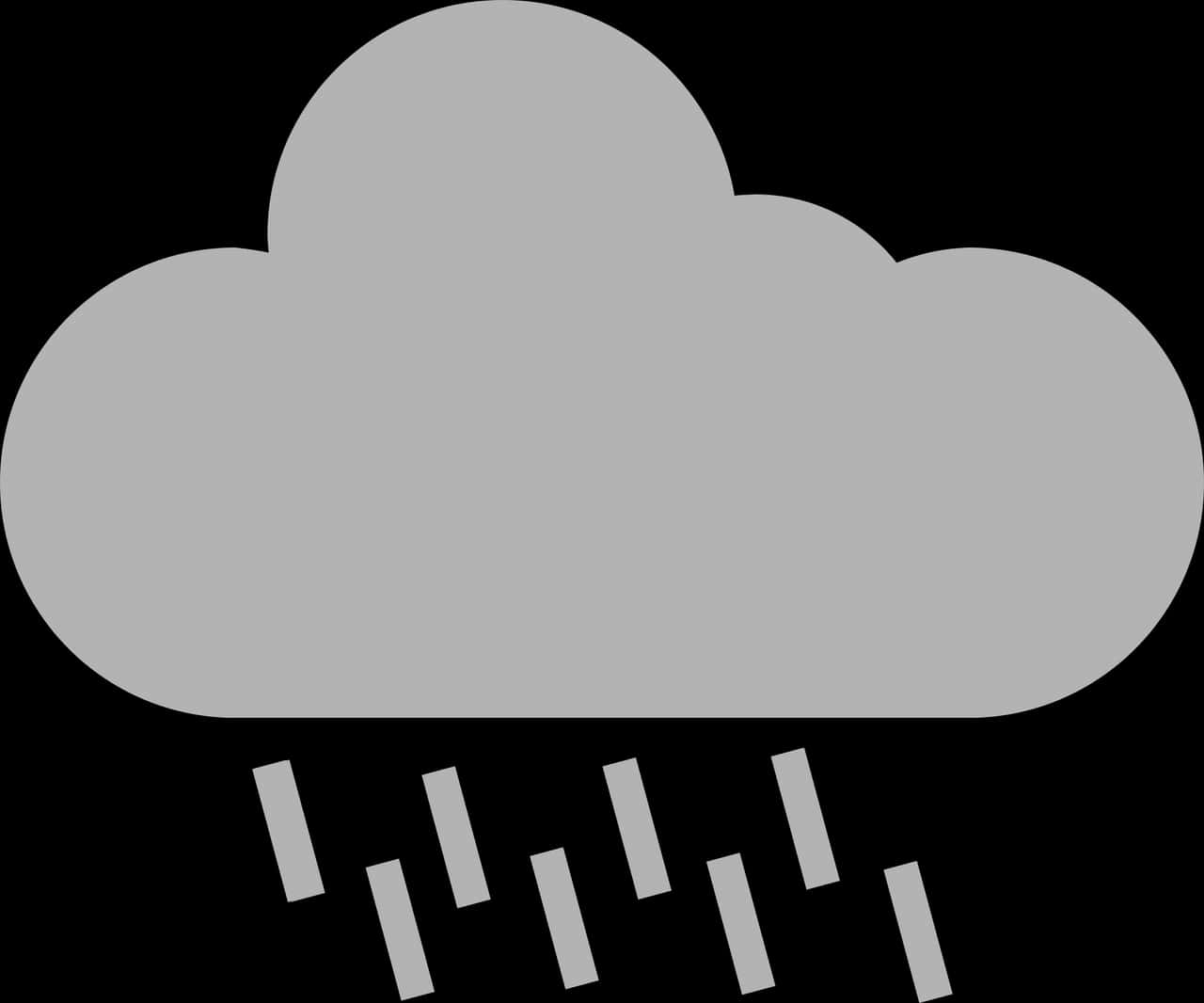 簡約雲雨圖標 壁紙 — 一個極簡的灰色雲朵圖標，帶有落下的雨滴，背景為黑色。