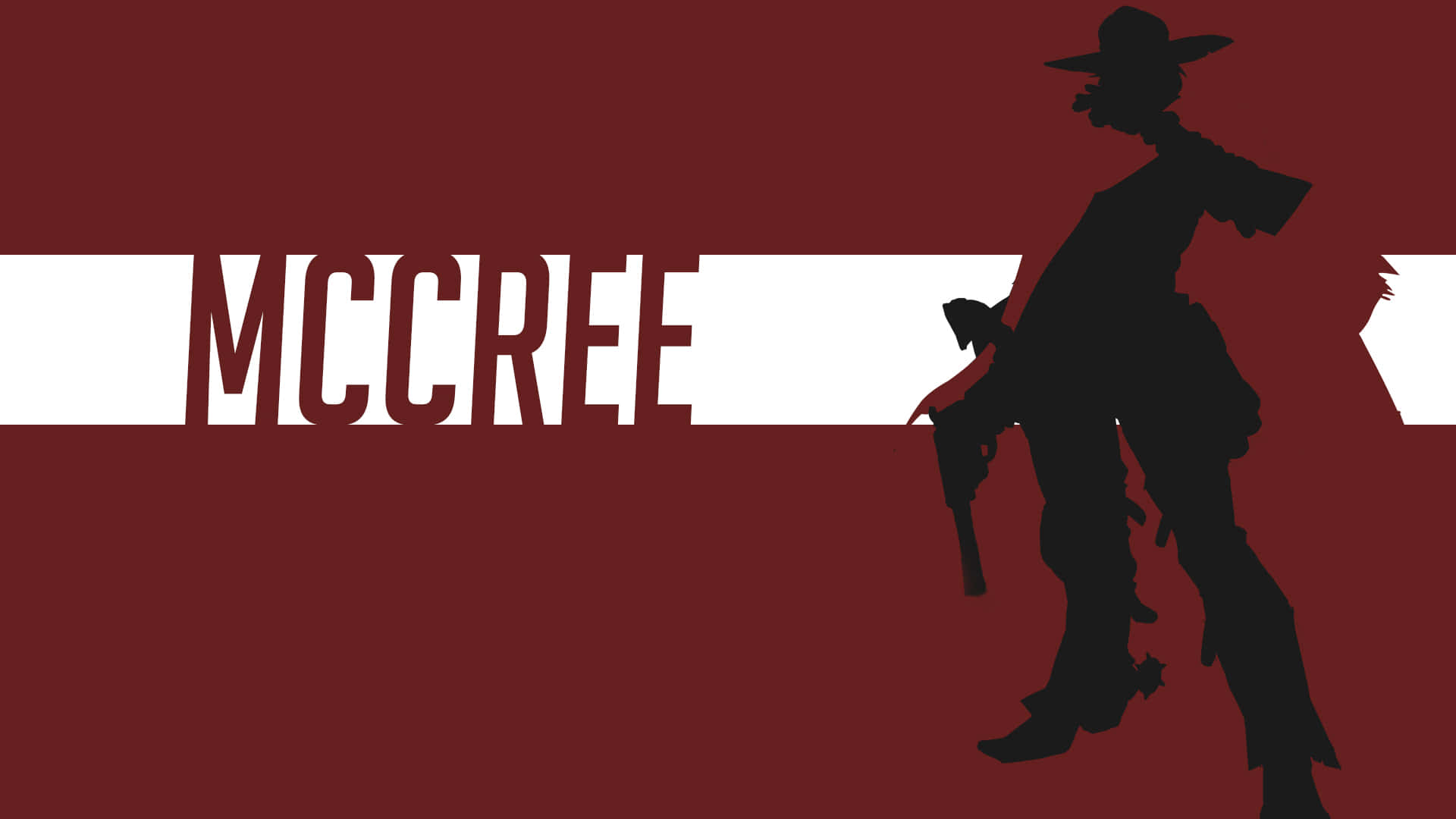 牛仔手持手槍的剪影，紅色背景上帶有「MCCREE」文字。
