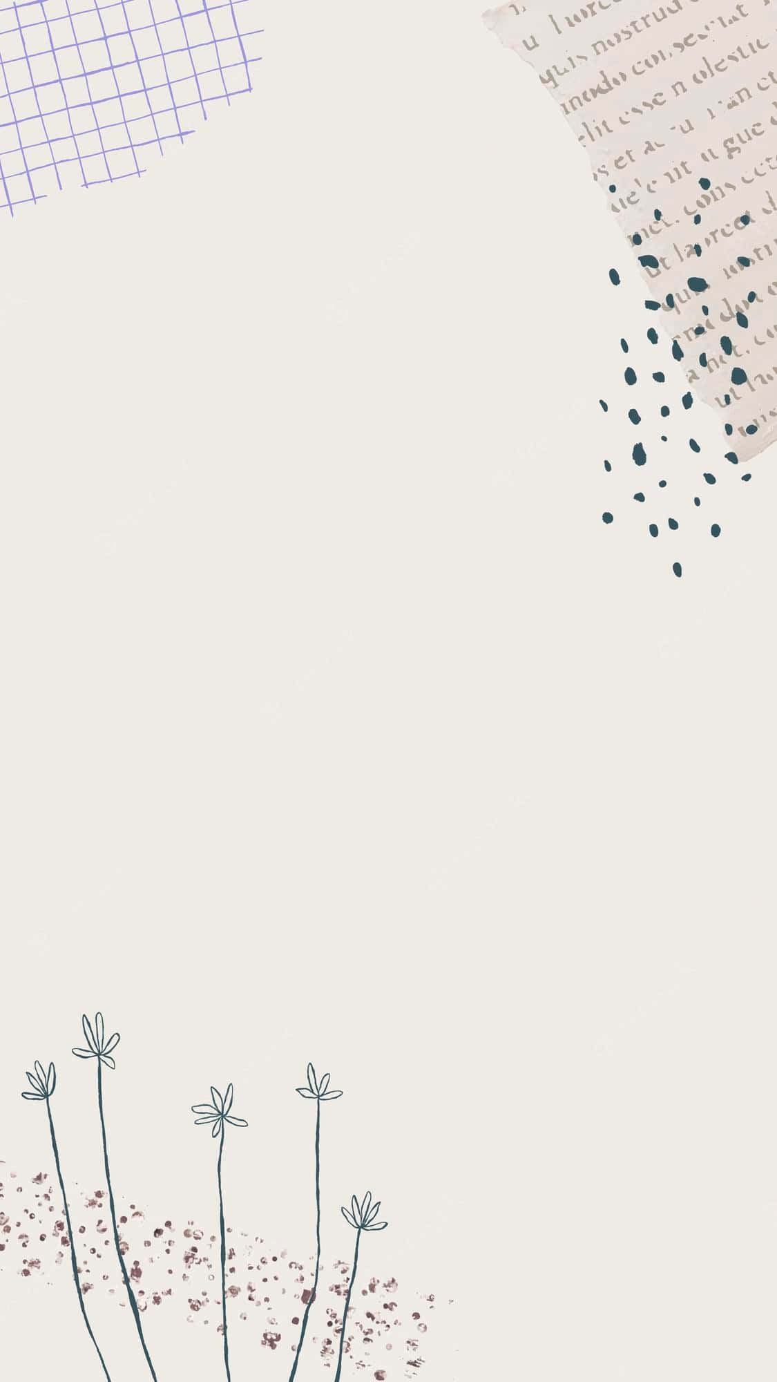 Minimalist Quote 桌布 壁紙 — 簡約風格牆紙，底部有精緻線條花朵，角落有帶文字的撕碎紙片，背景為米白色。