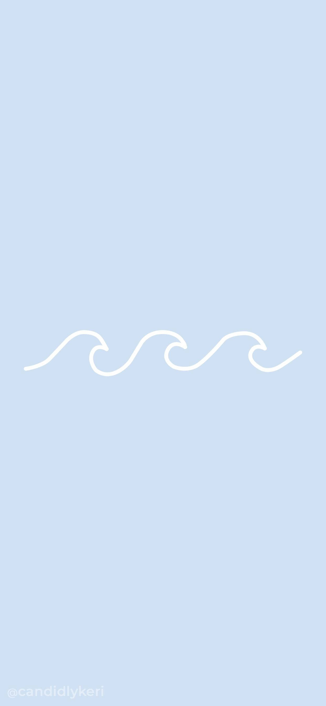 簡約風格白色波浪藝術 壁紙 — 簡約白色波浪線條藝術漂浮在柔和粉藍色背景上。