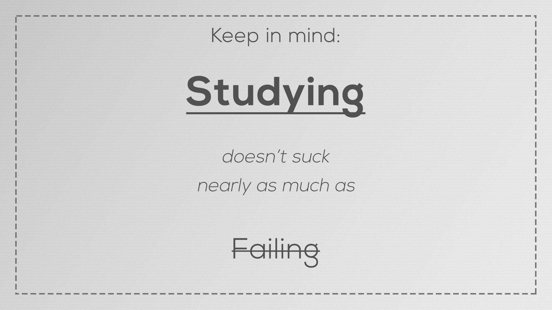 Study Aesthetic 桌布 壁紙 — 簡約風格的勵志名言圖形，以粗體文字在紋理灰色背景上陳述學習比失敗更好。