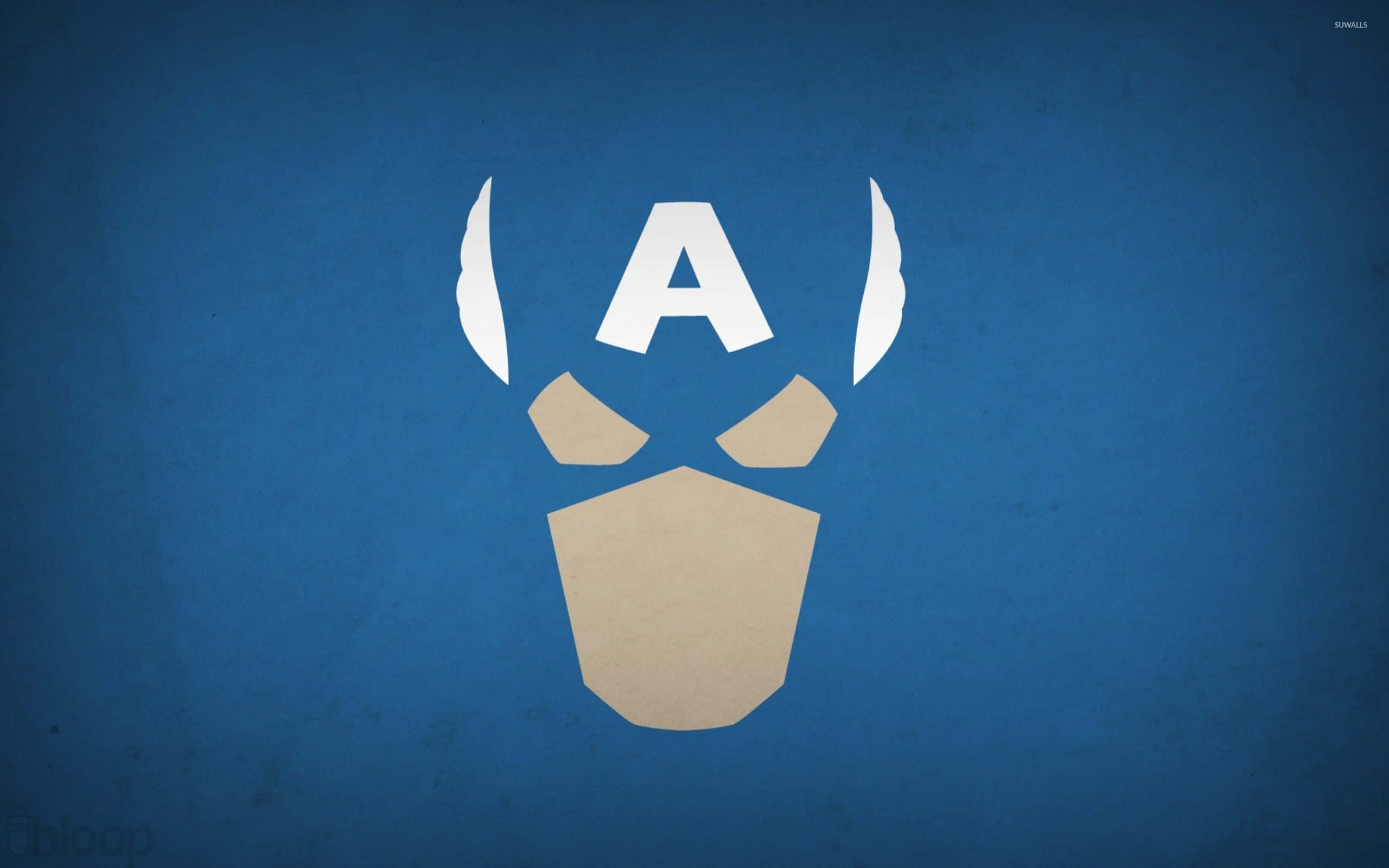 Best Captain America 桌布 壁紙 — 簡約風格的美國隊長頭盔標誌，白色和米色，帶紋理的藍色背景。